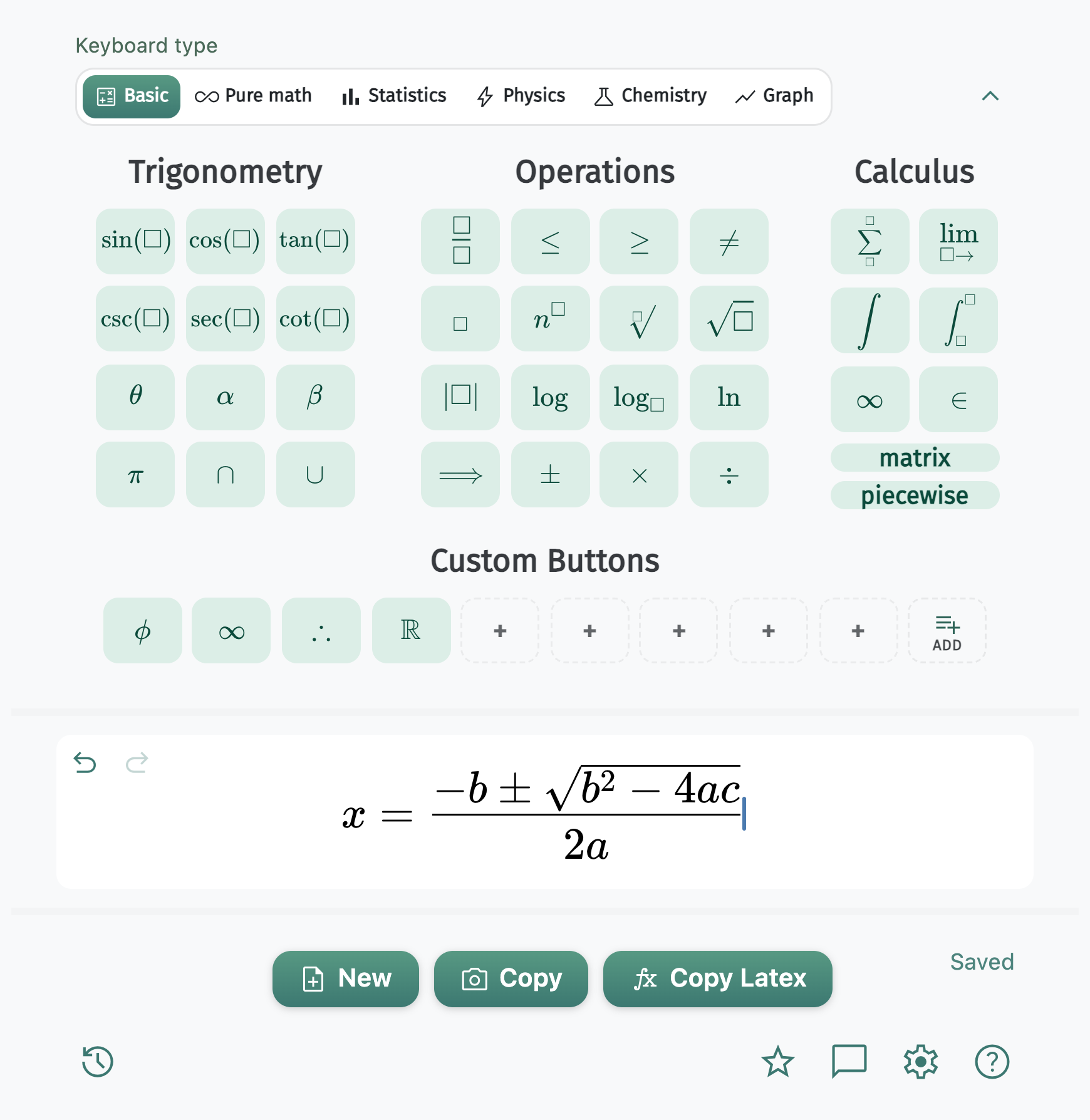 MATH Keys Basic mode