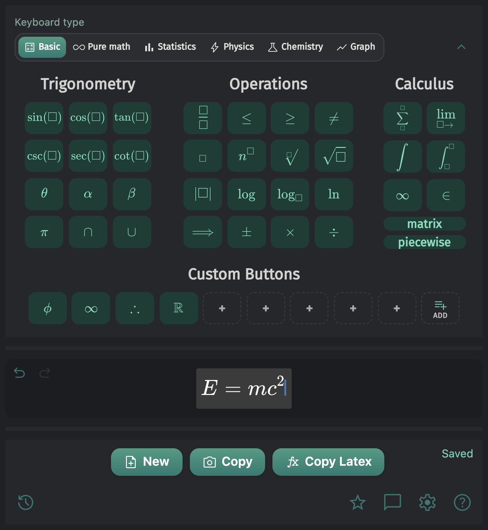 MATH Keys in dark mode