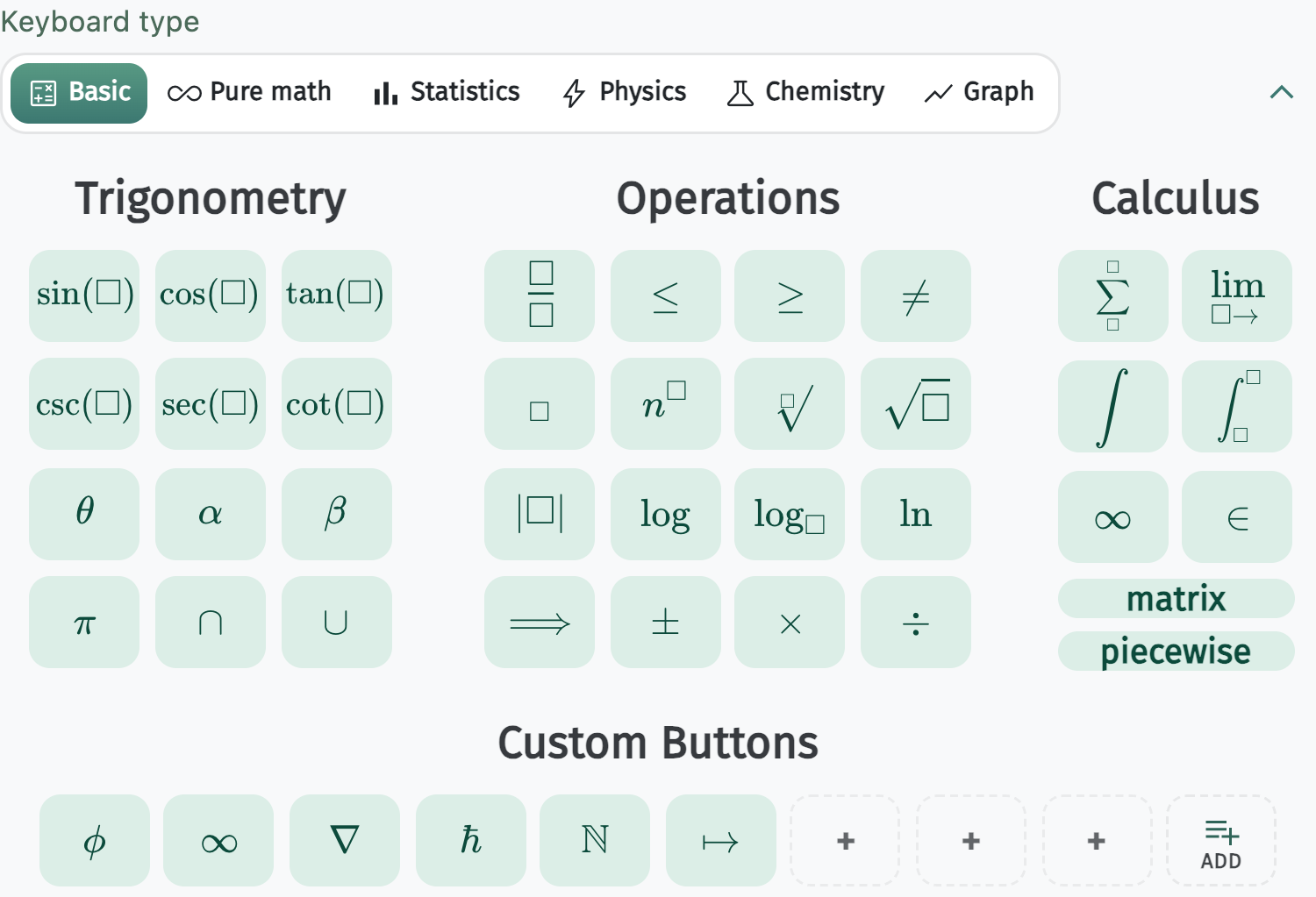 MATH Keys mint keyboard
